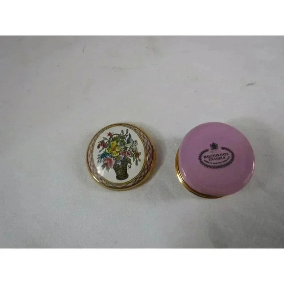 Enamel Box Halcyon Days "Flower Basket" Snuff Pill Jewelry Trinket Mother's Day - Picture 5 of 5